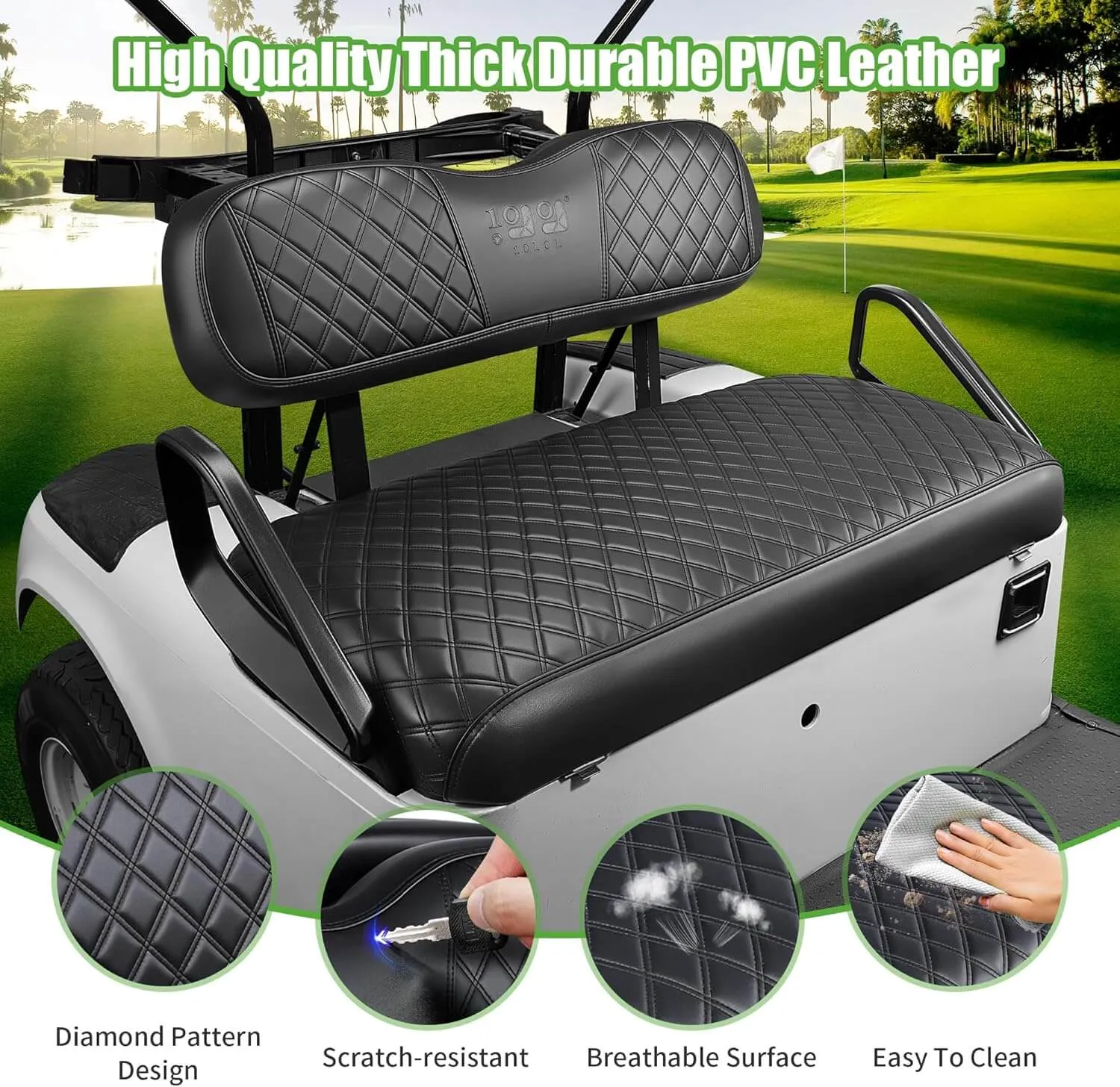 Memory Foam Waterproof Leather Golf Cart Seat Cover for EZGO TXT Club Car Precedent - 10L0L