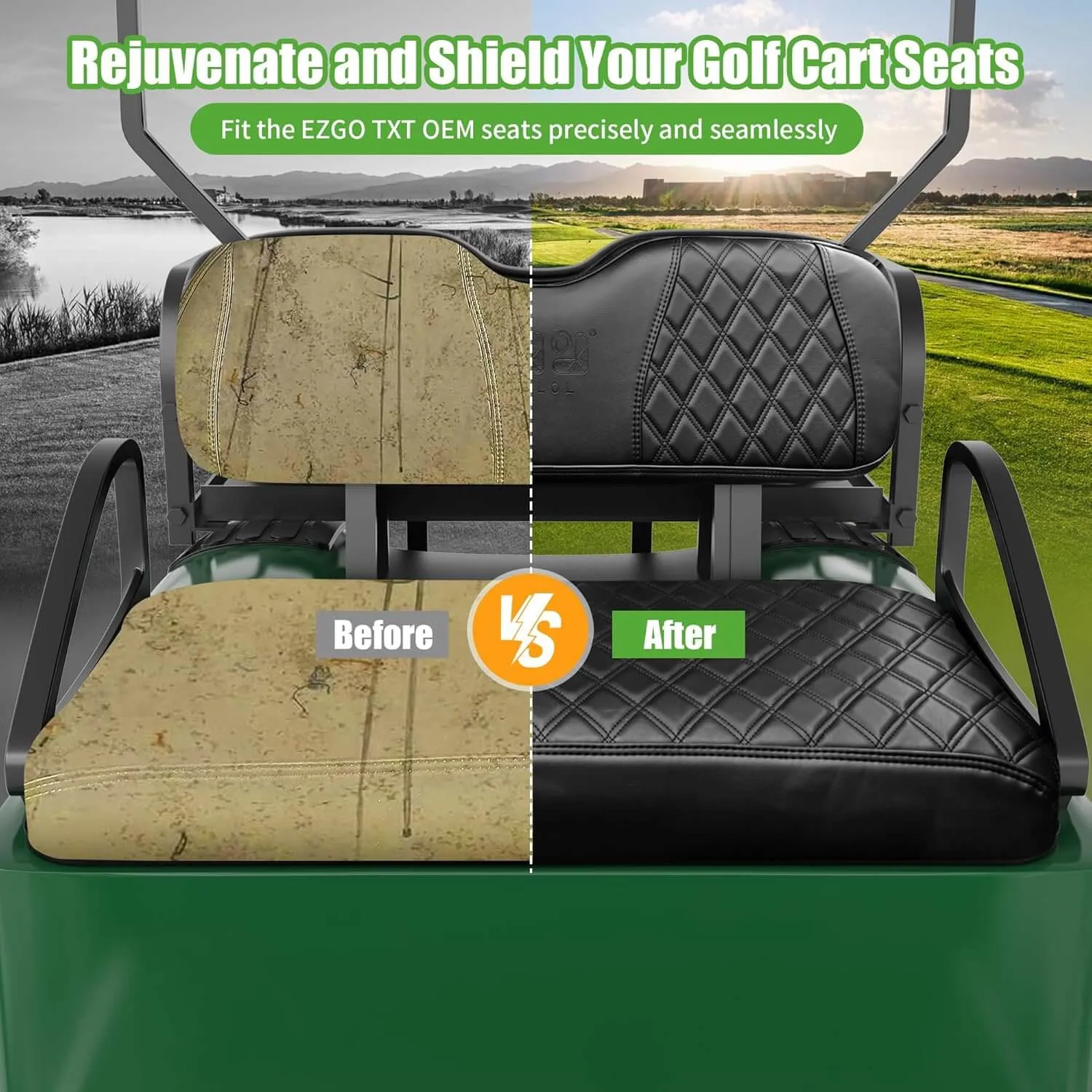 Memory Foam Waterproof Leather Golf Cart Seat Cover for EZGO TXT Club Car Precedent - 10L0L