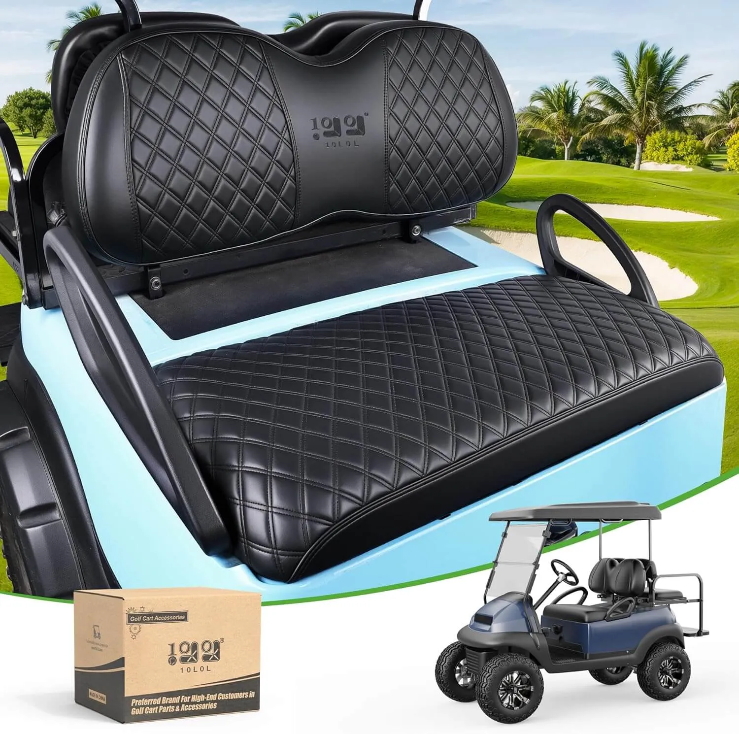 Memory Foam Waterproof Leather Golf Cart Seat Cover for EZGO TXT Club Car Precedent - 10L0L