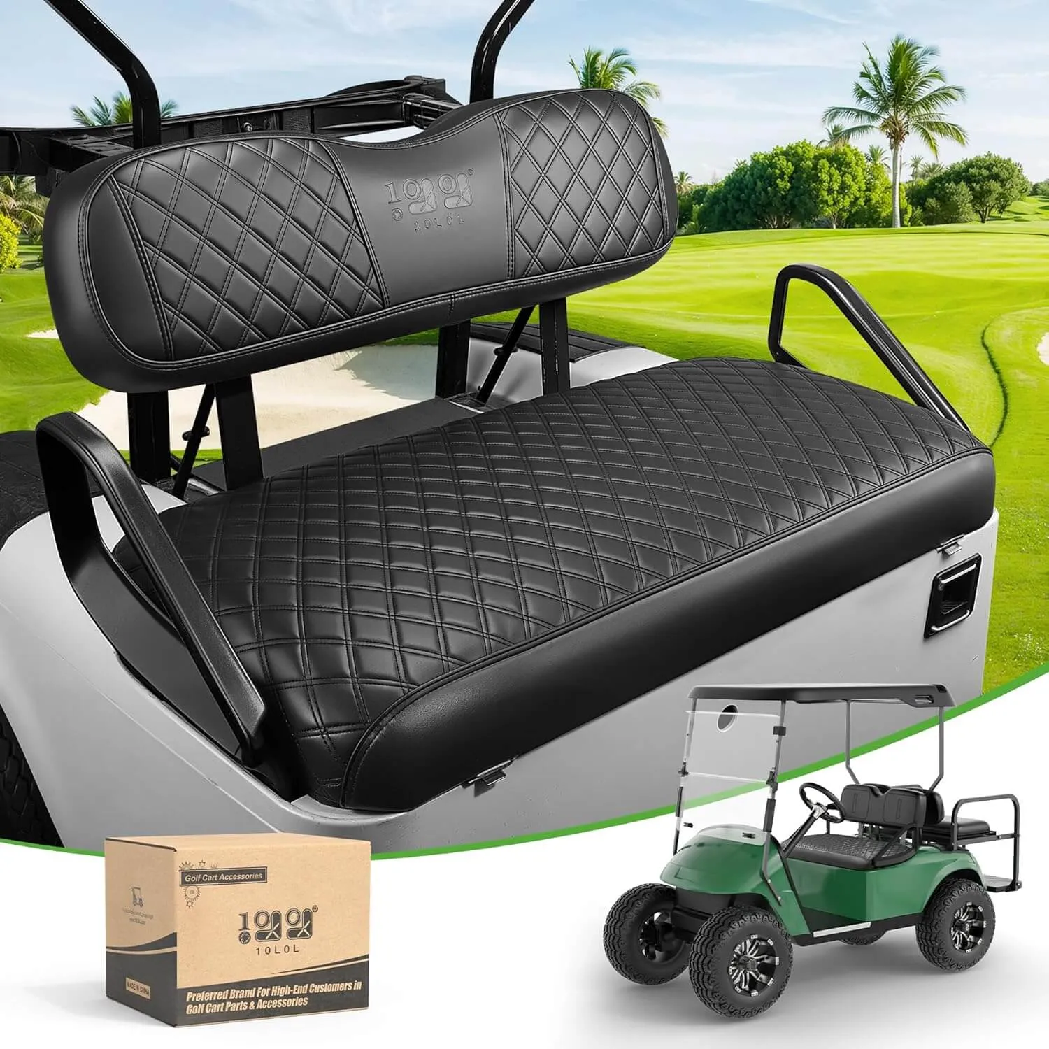Memory Foam Waterproof Leather Golf Cart Seat Cover for EZGO TXT Club Car Precedent - 10L0L