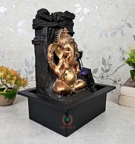Merupam Ganesha Tabletop Waterfall Fountain Meditation Relaxing Indoor Decoration, Zen Fountain for Home, Office, Bedroom Decoration