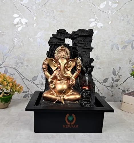 Merupam Ganesha Tabletop Waterfall Fountain Meditation Relaxing Indoor Decoration, Zen Fountain for Home, Office, Bedroom Decoration