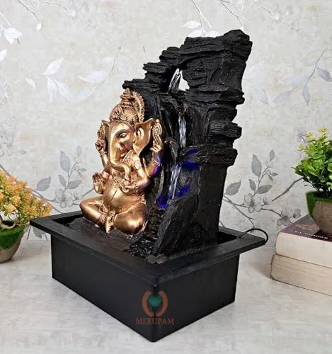 Merupam Ganesha Tabletop Waterfall Fountain Meditation Relaxing Indoor Decoration, Zen Fountain for Home, Office, Bedroom Decoration