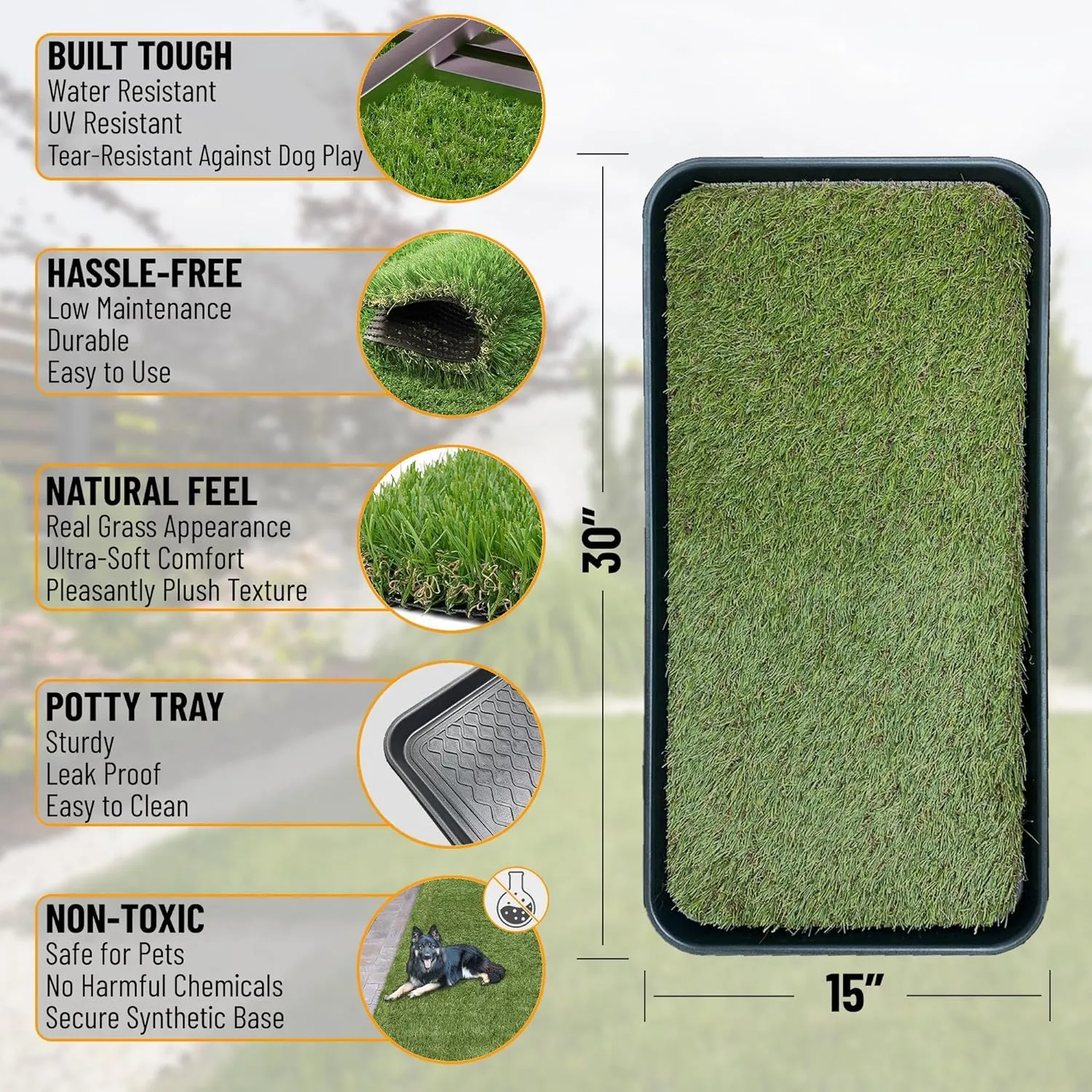 Ottomanson Artificial Grass Puppy Potty Training Pad with Tray, 15" x 30" Reusable Pee Pad for Small Pets and Dogs