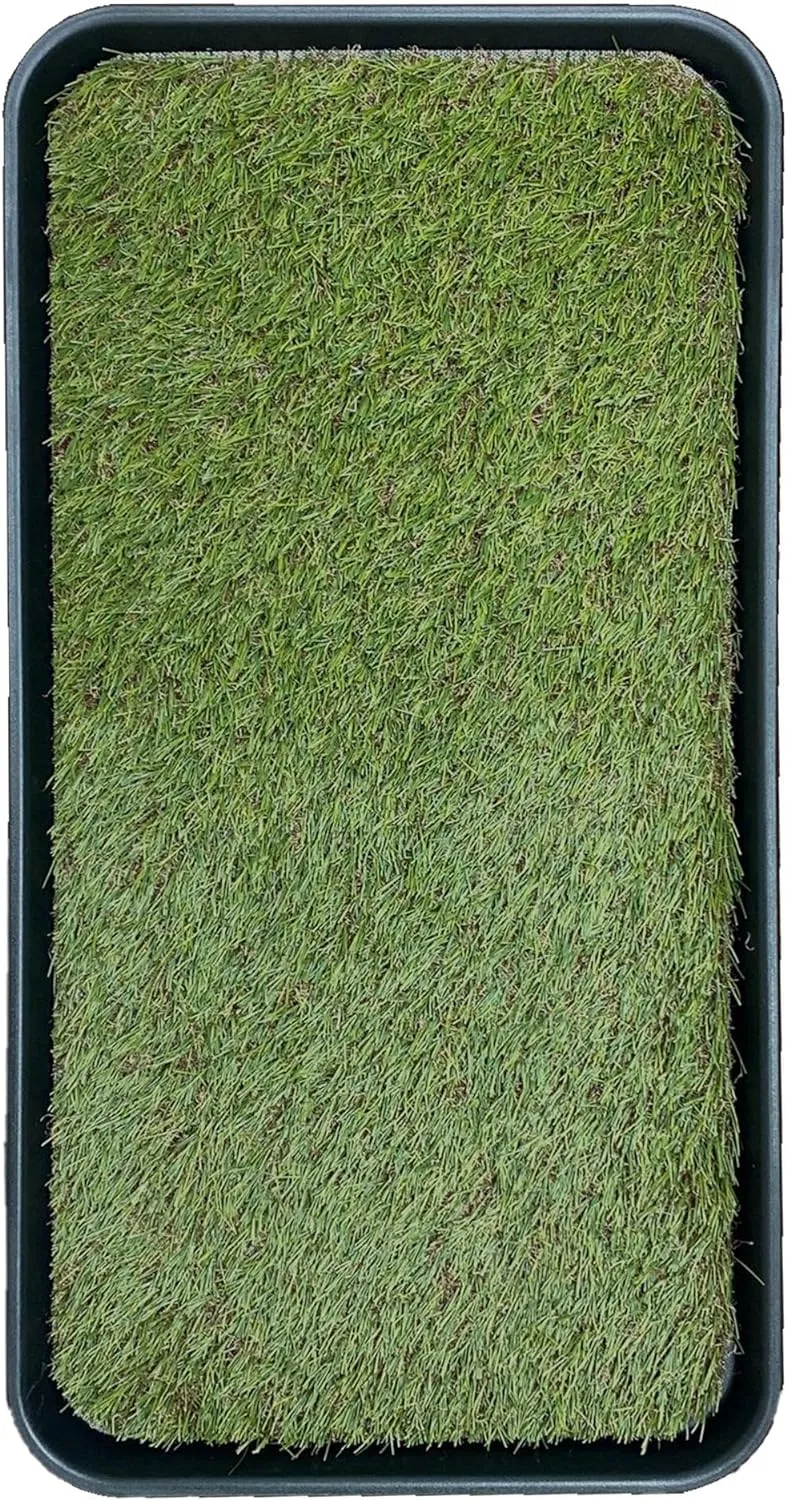Ottomanson Artificial Grass Puppy Potty Training Pad with Tray, 15" x 30" Reusable Pee Pad for Small Pets and Dogs