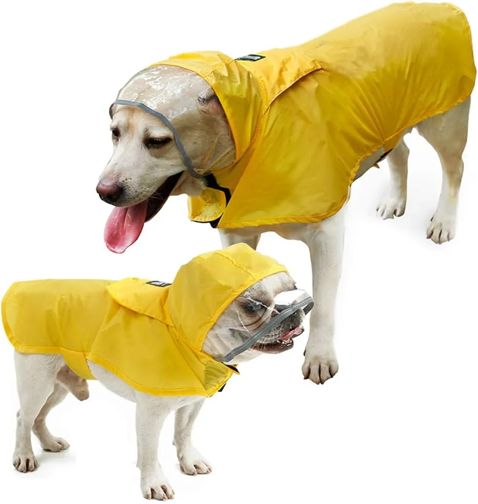 Pet Raincoat Packable Hooded Dog Rain Jacket Reflective Strips Lightweight Adjustable Poncho for Small Medium Large Dogs Yellow XS