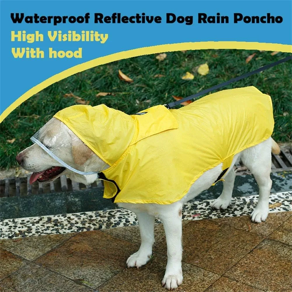 Pet Raincoat Packable Hooded Dog Rain Jacket Reflective Strips Lightweight Adjustable Poncho for Small Medium Large Dogs Yellow XS