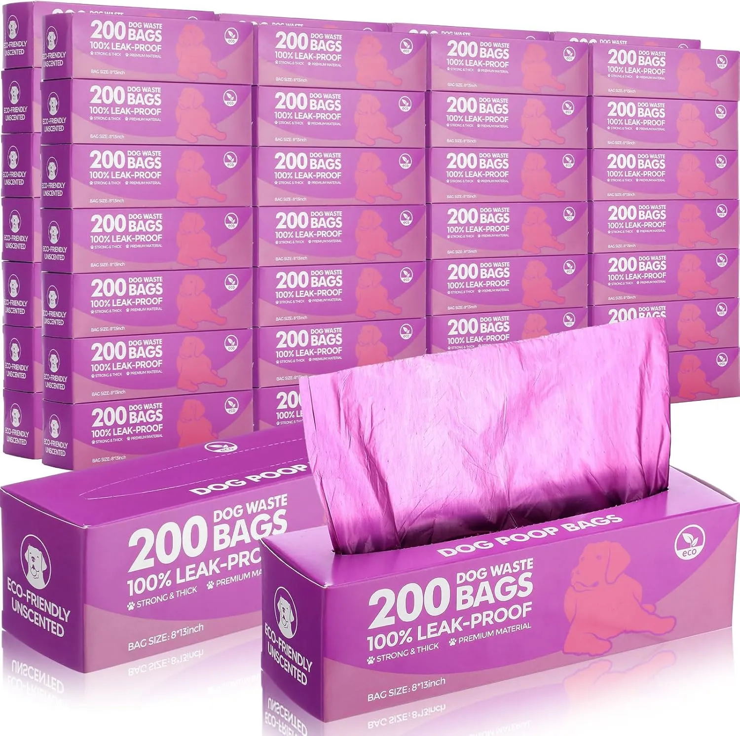 Sherr 50 Rolls Dog Waste Bags 10000 Count Dog Trash Bags Leak Proof Pet Doggie Poop Roll Waste Thick Plastic Bag for Home Park Outdoor Travel Pet Supplies (Purple)