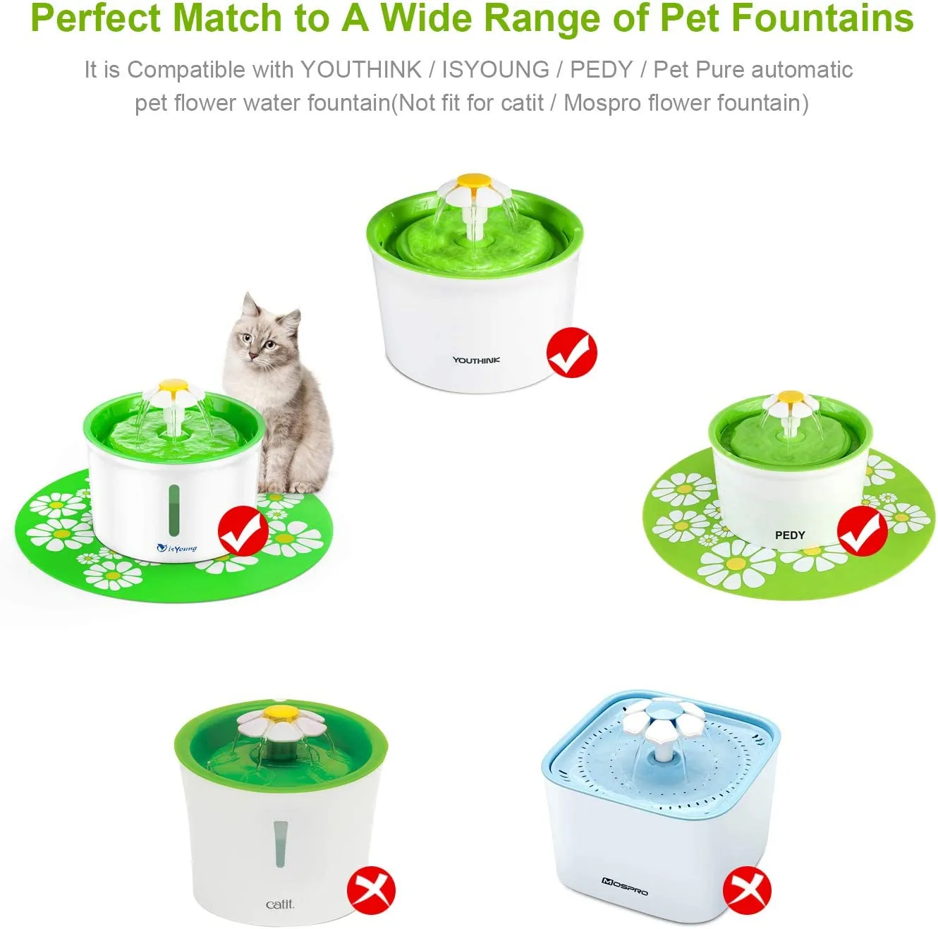 Sindello Pet Fountain Filters 8 Pack Cat Water Fountain Filter Premium Cat Carbon Replacement Filters for 1.6L Cat Flowers Fountain