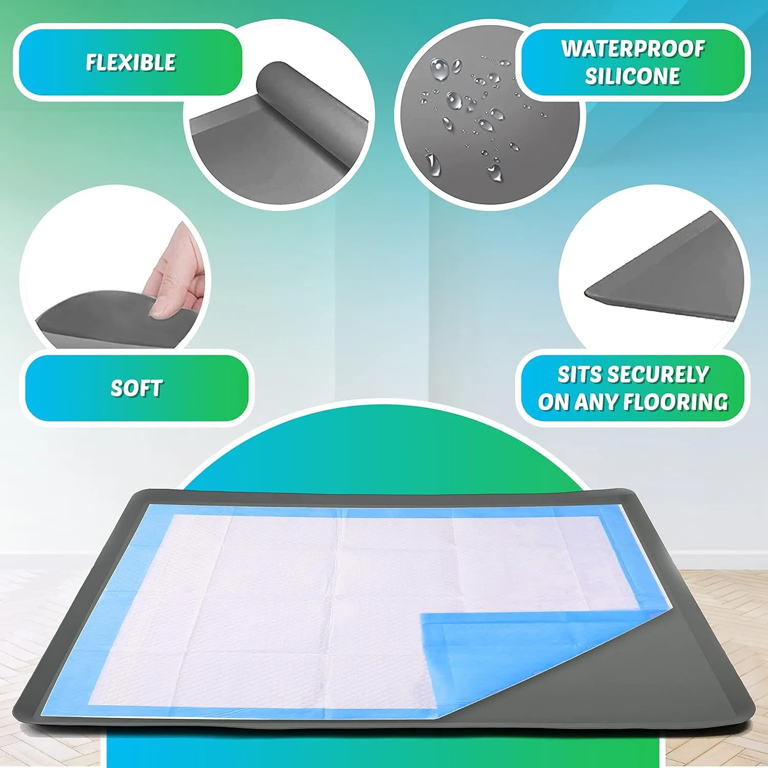 Skywin Dog Pad Holder Tray for 24x36 Inches Training Pads  1 Pack, Silicon Wee Wee Pad Holder, No Spill Pee Pad Holder for Dogs - Easy to Clean and Store Perfect for Dog Potty Tray (Grey)