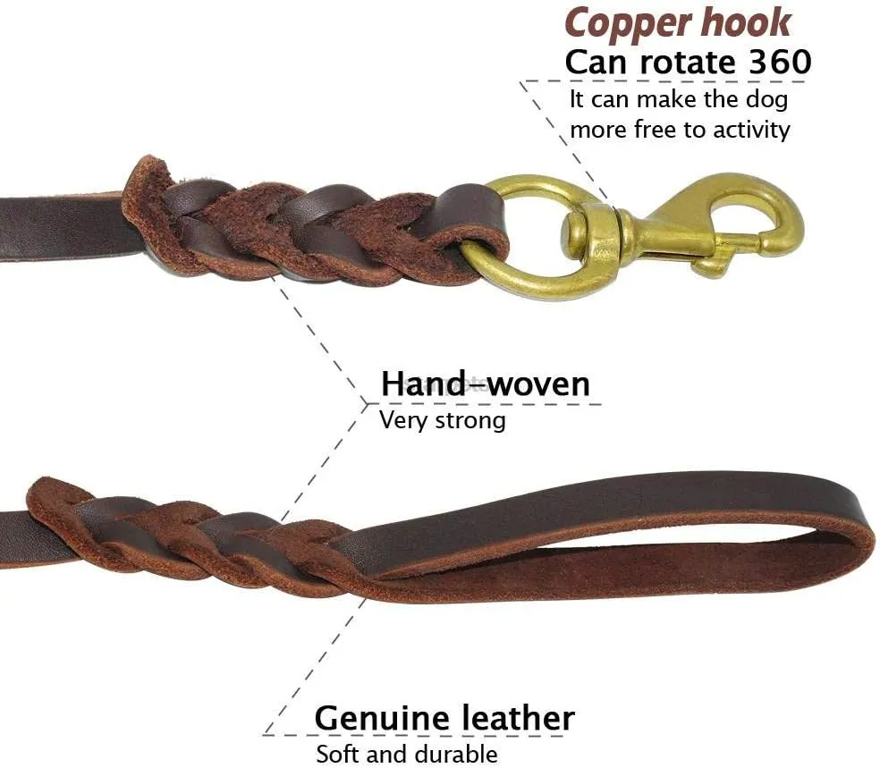 SOCHII Braided Leather Dog Leash Pet K9 Walking Training Leash Lead for Medium Large Dogs German Shepherd Gift Dog Training Clicker Black 12mm x 220cm