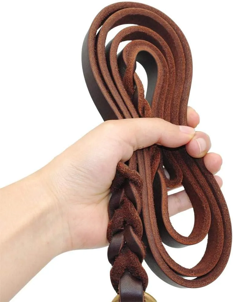 SOCHII Braided Leather Dog Leash Pet K9 Walking Training Leash Lead for Medium Large Dogs German Shepherd Gift Dog Training Clicker Black 12mm x 220cm