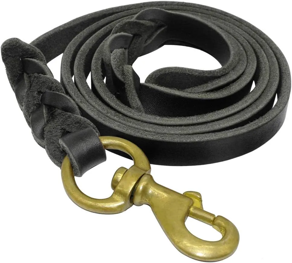 SOCHII Braided Leather Dog Leash Pet K9 Walking Training Leash Lead for Medium Large Dogs German Shepherd Gift Dog Training Clicker Black 12mm x 220cm