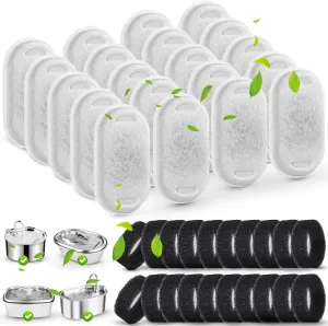 SORON Cat Water Fountain Filters for 67oz/2L and 108/3.2L Stainless Steel Pet Fountain Replacement Filters, 20 Dog Water Bowl Dispenser Filter Replacement with 20 Sponges, Easy to Install and Clean