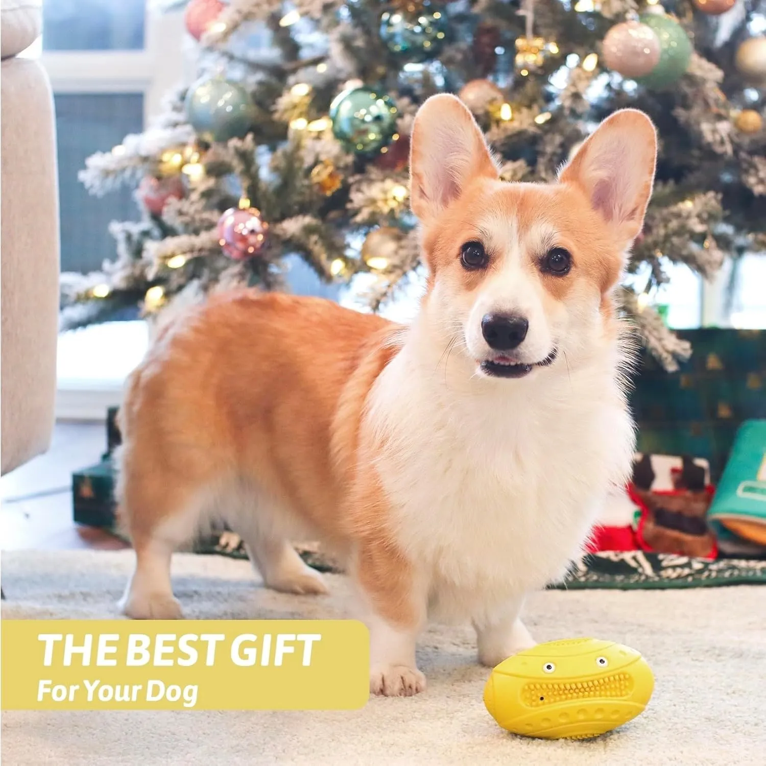 Squeaky Dog Chew Toy for Aggressive Chewers - Durable Interactive Teething Football for Better Dental Health(Yellow, Monster)