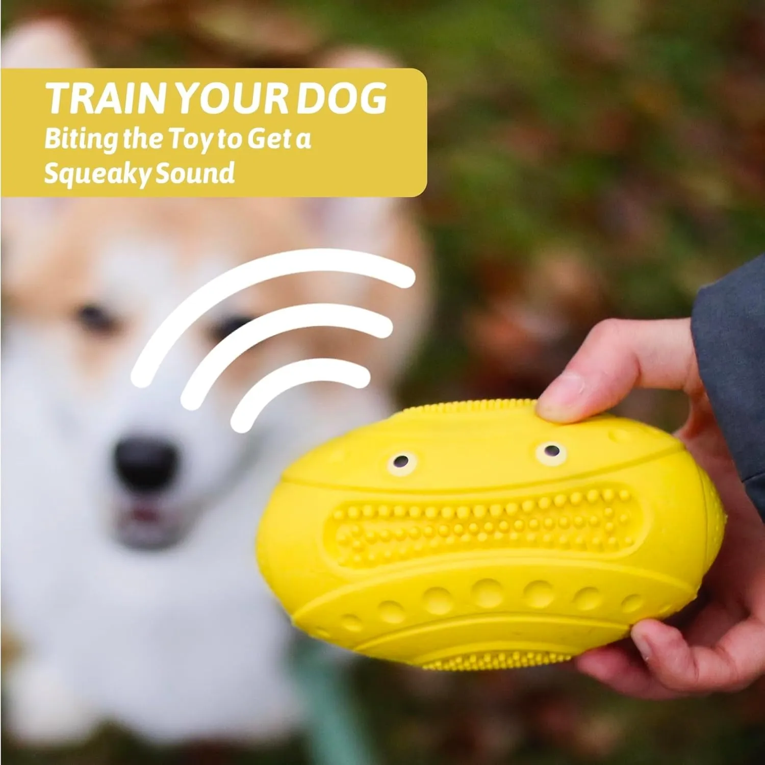 Squeaky Dog Chew Toy for Aggressive Chewers - Durable Interactive Teething Football for Better Dental Health(Yellow, Monster)