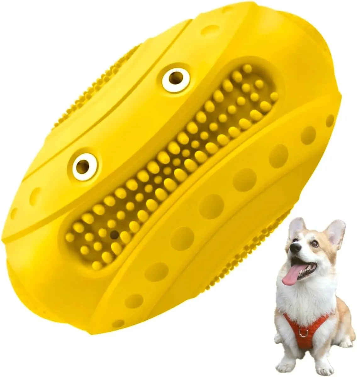 Squeaky Dog Chew Toy for Aggressive Chewers - Durable Interactive Teething Football for Better Dental Health(Yellow, Monster)