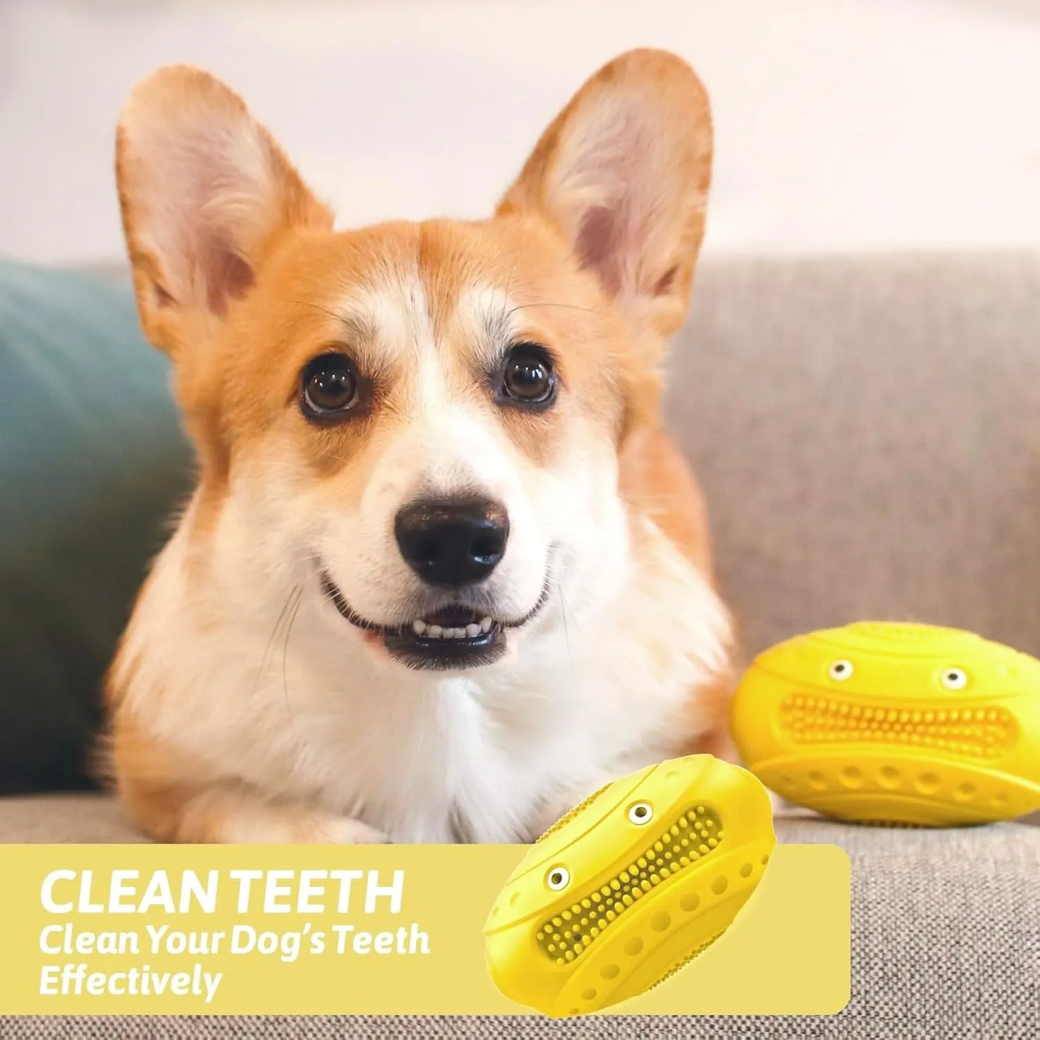 Squeaky Dog Chew Toy for Aggressive Chewers - Durable Interactive Teething Football for Better Dental Health(Yellow, Monster)