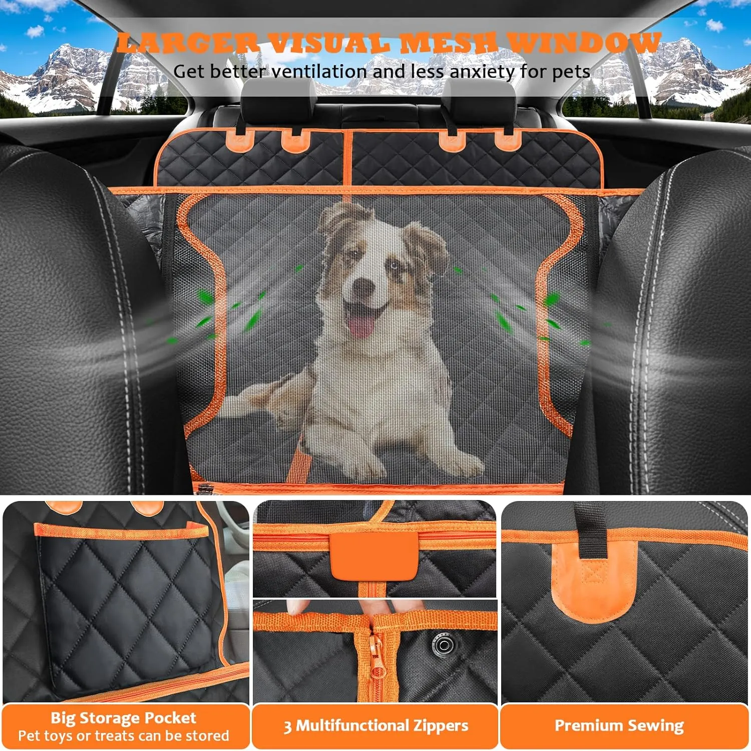 URPOWER 6-in-1 Dog Car Seat Cover for Back Seat, 60/40 Split, Waterproof Dog Car Hammock with Mesh Window, Non-Slip Pet Backseat Protector for Cars, Trucks and SUVs