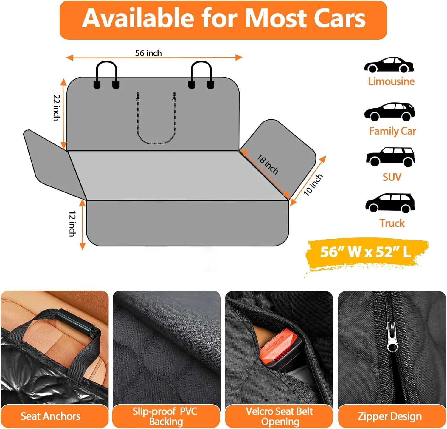 URPOWER Dog Car Seat Cover for Back Seat - Waterproof Bench Seat Cover Fits Middle Armrest for Cars, SUVs & Small Trucks, Nonslip Backseat Dog Covers Rear Seat Protector for Pets and Child