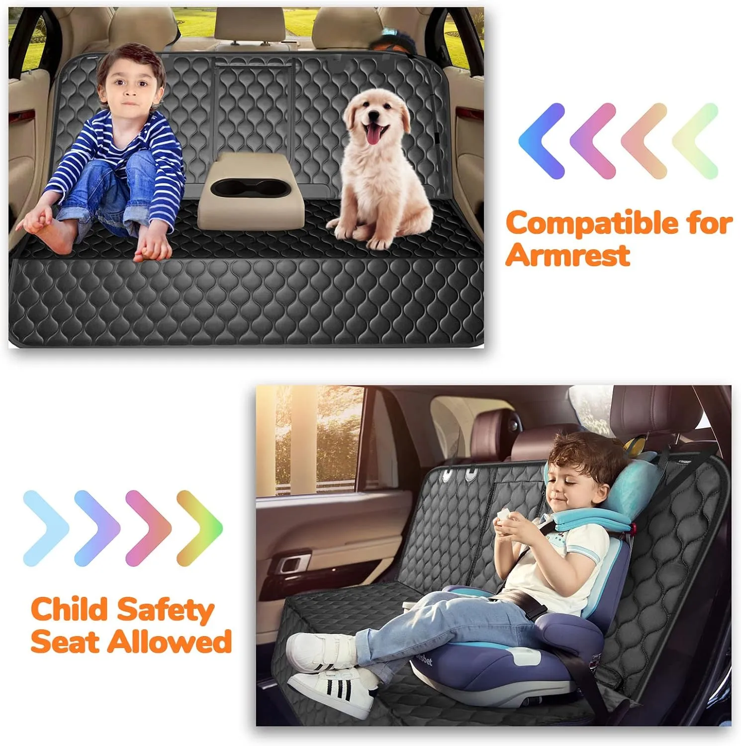URPOWER Dog Car Seat Cover for Back Seat - Waterproof Bench Seat Cover Fits Middle Armrest for Cars, SUVs & Small Trucks, Nonslip Backseat Dog Covers Rear Seat Protector for Pets and Child