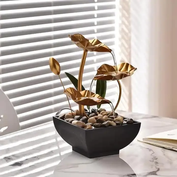ZAEGO Metal Tabletop 3-Tier Water Fountain,Home Decor Ornaments with Waterfall Desktop Leaf Fountains,Deep Basin & Natural River Rocks.Indoor Zen Relaxation for Living Room,Bedroom.