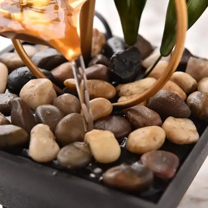 ZAEGO Metal Tabletop 3-Tier Water Fountain,Home Decor Ornaments with Waterfall Desktop Leaf Fountains,Deep Basin & Natural River Rocks.Indoor Zen Relaxation for Living Room,Bedroom.
