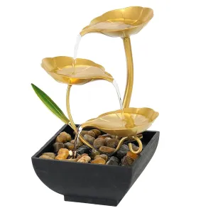 ZAEGO Metal Tabletop 3-Tier Water Fountain,Home Decor Ornaments with Waterfall Desktop Leaf Fountains,Deep Basin & Natural River Rocks.Indoor Zen Relaxation for Living Room,Bedroom.