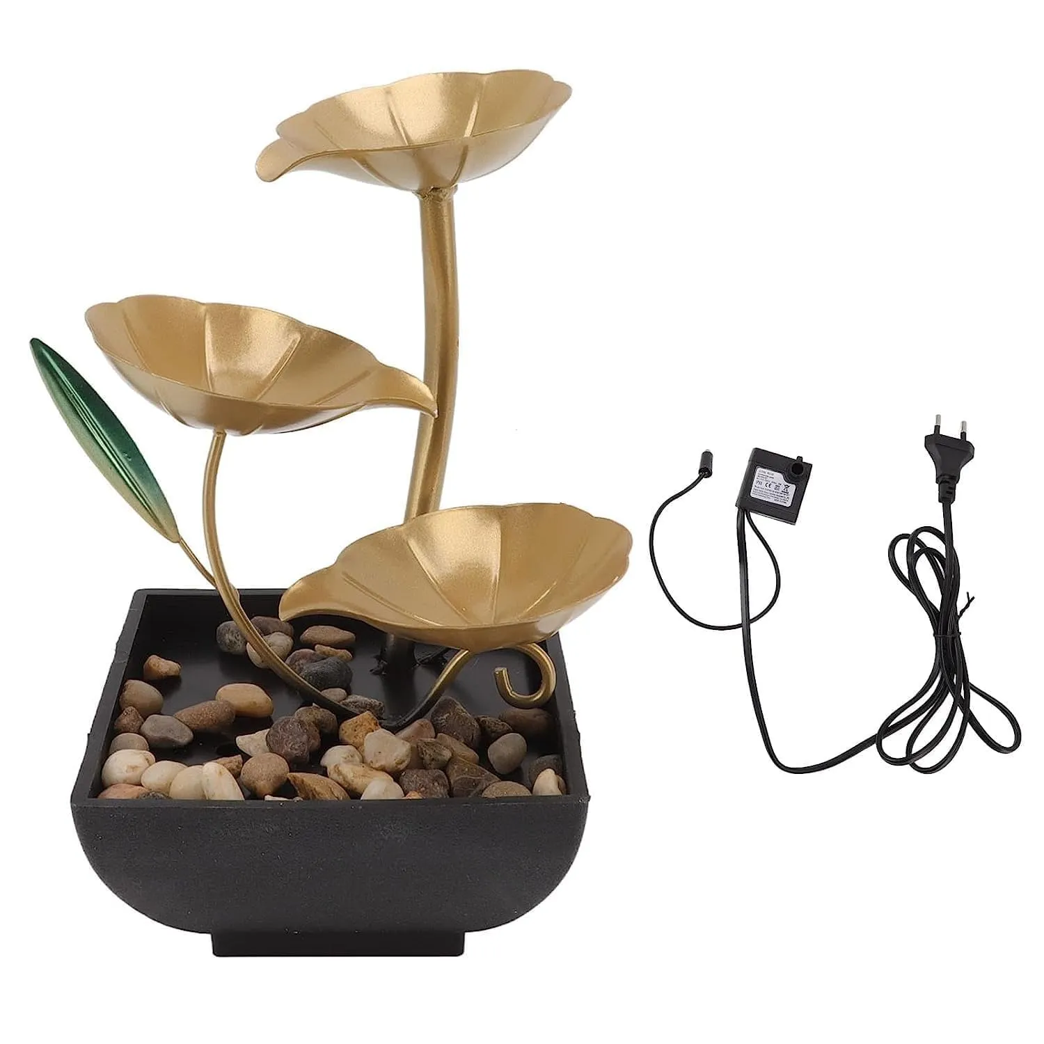 ZAEGO Metal Tabletop 3-Tier Water Fountain,Home Decor Ornaments with Waterfall Desktop Leaf Fountains,Deep Basin & Natural River Rocks.Indoor Zen Relaxation for Living Room,Bedroom.