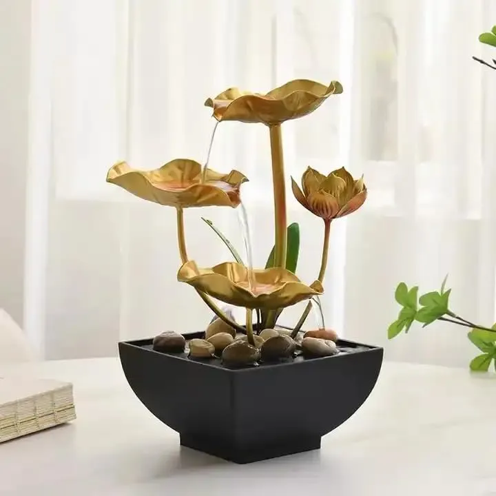 ZAEGO Metal Tabletop 3-Tier Water Fountain,Home Decor Ornaments with Waterfall Desktop Leaf Fountains,Deep Basin & Natural River Rocks.Indoor Zen Relaxation for Living Room,Bedroom.