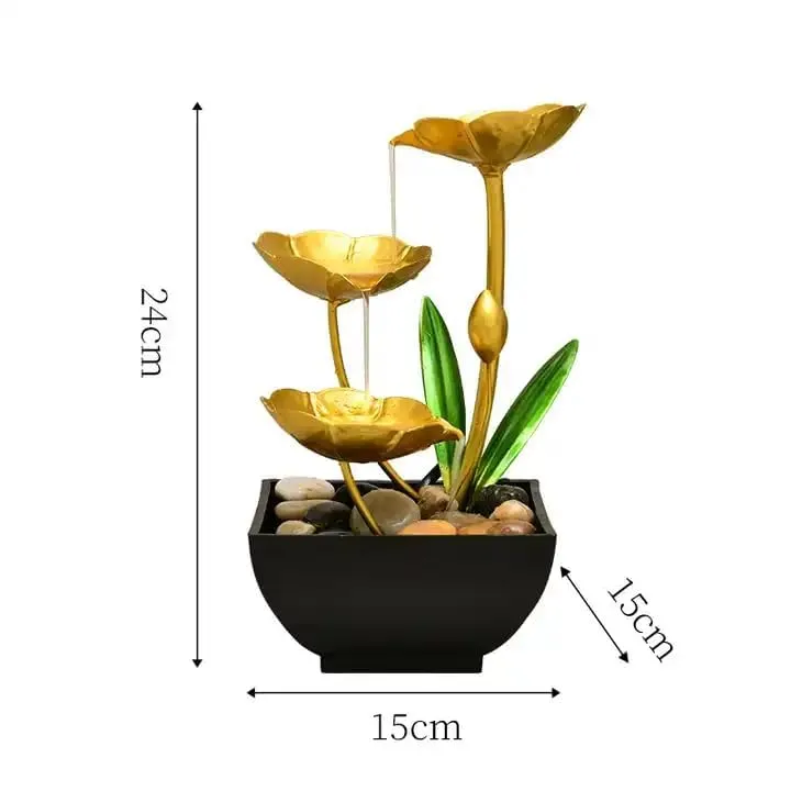 ZAEGO Metal Tabletop 3-Tier Water Fountain,Home Decor Ornaments with Waterfall Desktop Leaf Fountains,Deep Basin & Natural River Rocks.Indoor Zen Relaxation for Living Room,Bedroom.