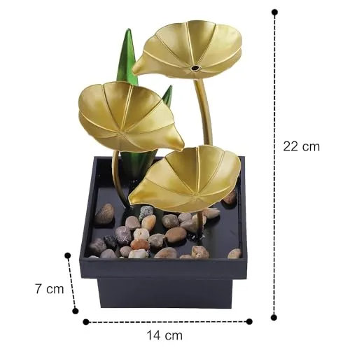 ZOMBIO 3-Tier Metal Tabletop Water Fountain for Home Decor Living Room Indoor Waterfall Desktop Leaf Fountains for Office Table Relaxation Fountain with Natural Stones(1pcs)